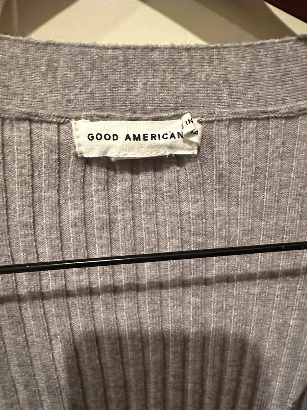 Good American Ribbed V-Neck Button Cardigan - Gray - Picture 2 of 7